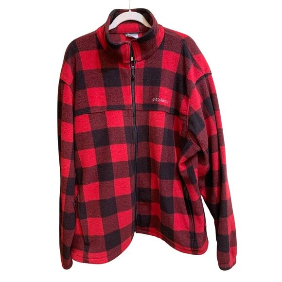 Columbia Other - Columbia Men Jacket Coat XXL Red Black Buffalo Plaid Steens Mountain Fleece